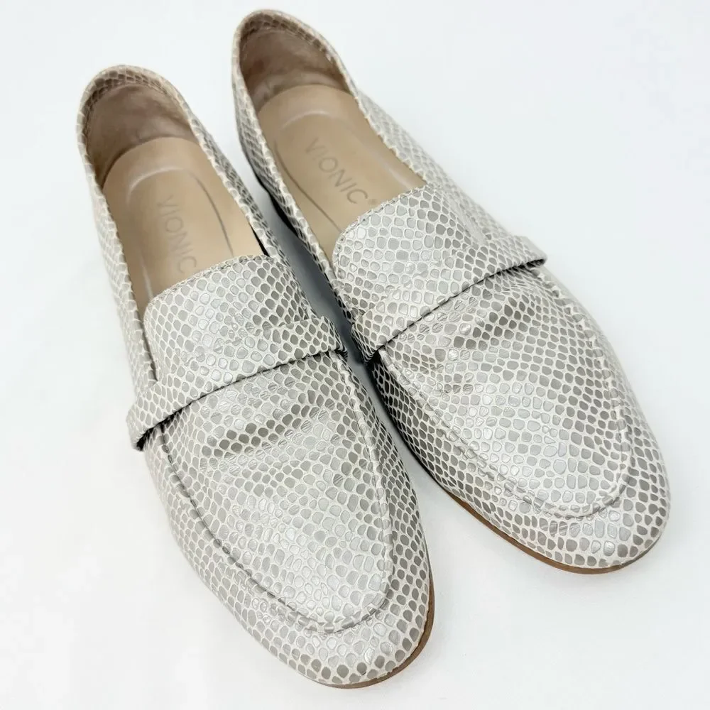 Vionic ZANA Gray Tan Lizard Print Slip On Orthotic Loafer Flats